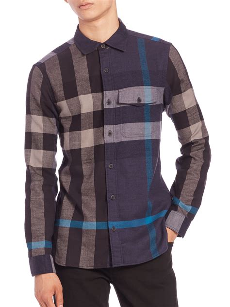 burberry london blue dress shirt|Burberry check flannel shirt.